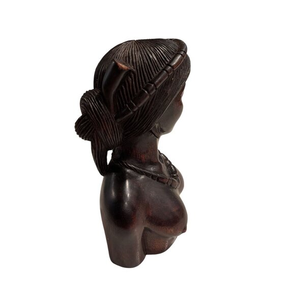 African Inspired Hand-Carved Wooden Female Bust Statue 7 in tall - Picture 6 of 16